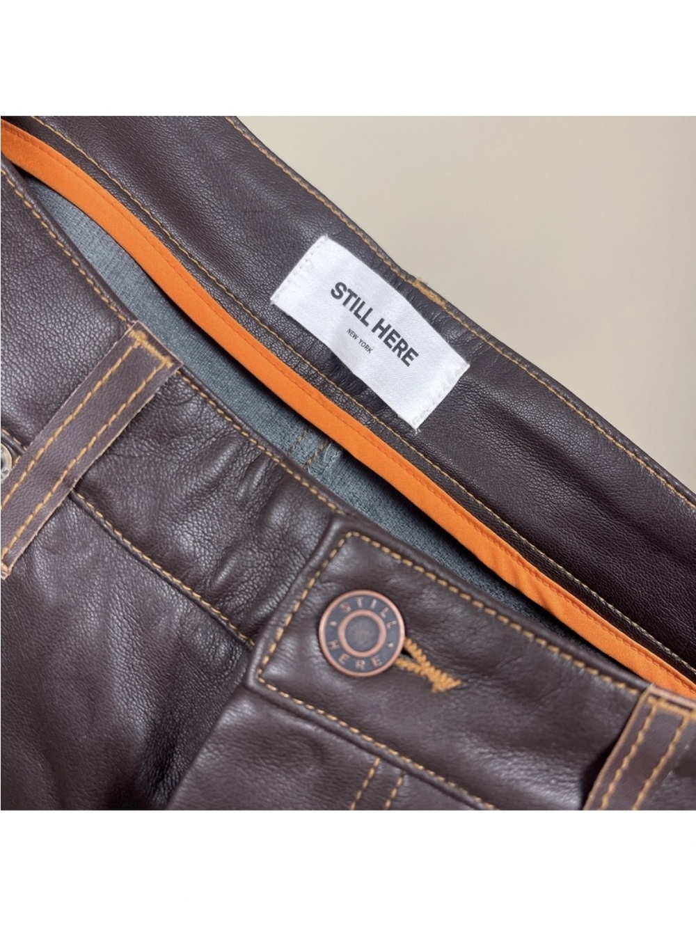 STILL HERE LEATHER JEANS, NEW WITH TAG